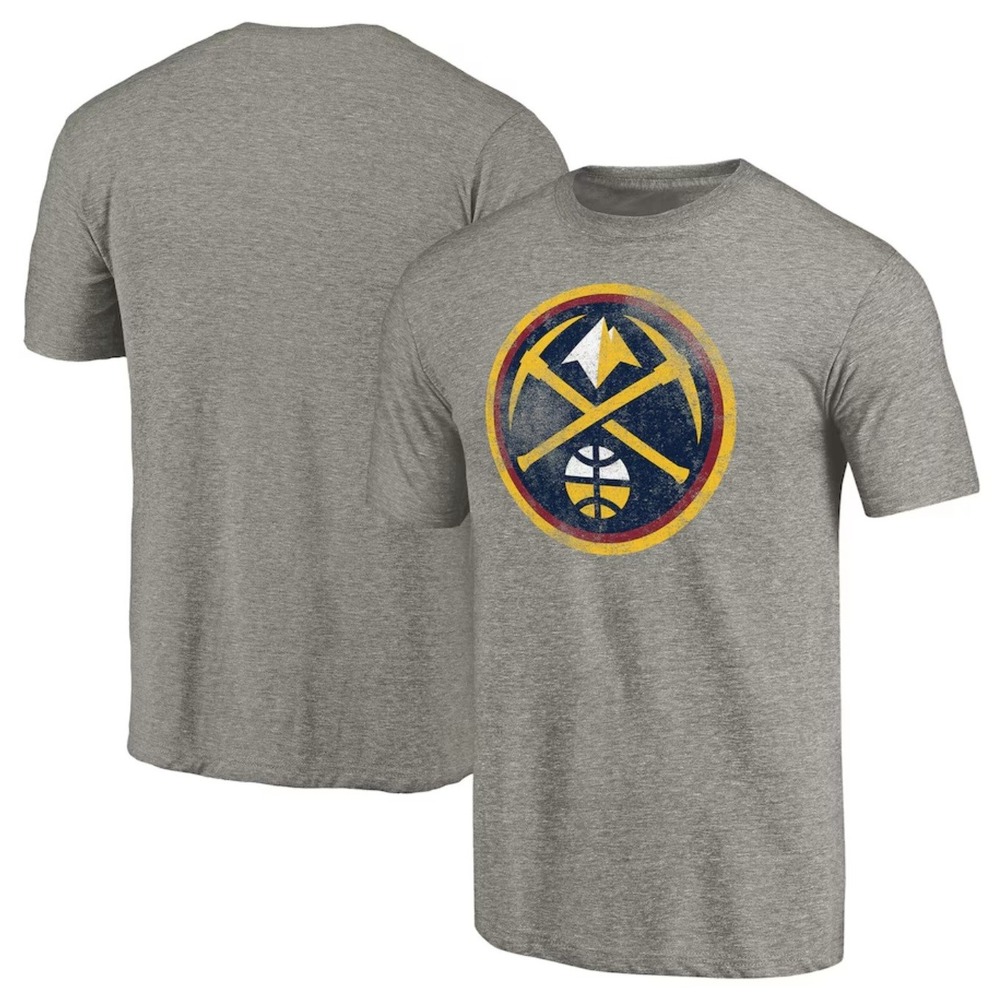 NBA Denver Nuggets‎ Distressed Team Logo Licensed T-Shirt Heather Gray NEW 2XL